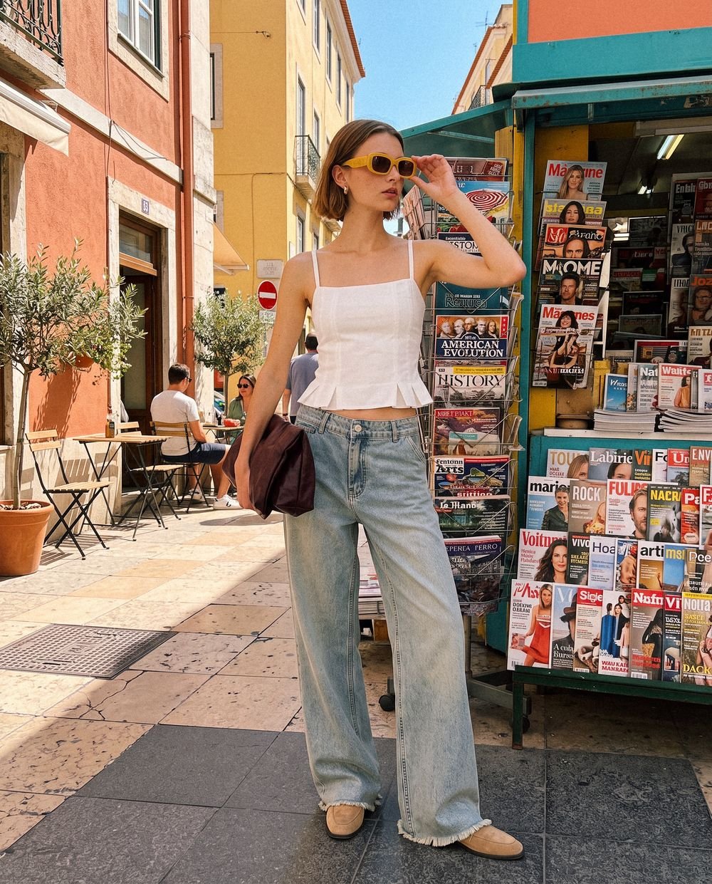 Koxis, octubre: musculosa y jean ancho en la calle